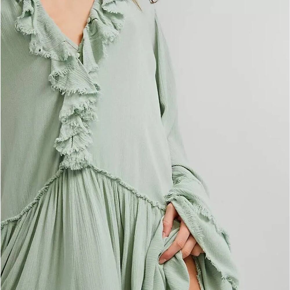 Free People Sweet Darlin Maxi Dress Sage Minted Jade Green Boho Ruffle Oversized - Picture 3 of 10